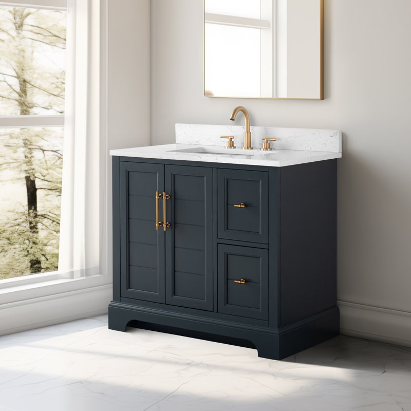  Ensemble de meuble-lavabo autoportant 36 po avec comptoir 36 po, Bleu rétro