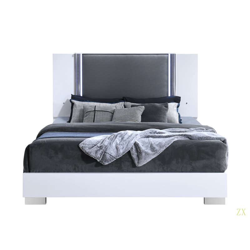 LIT DE LIT GRAND LIT AVEC LUMIÈRE DEL Centre de table élégant avec accents en marbre, Grand lit, Blanc