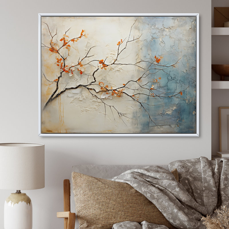 «Coral Teal Maple Tree Glowing Agate», impression sur toile érable, H 16 po x l 32 po x P 1 po, Cadre flottant blanc