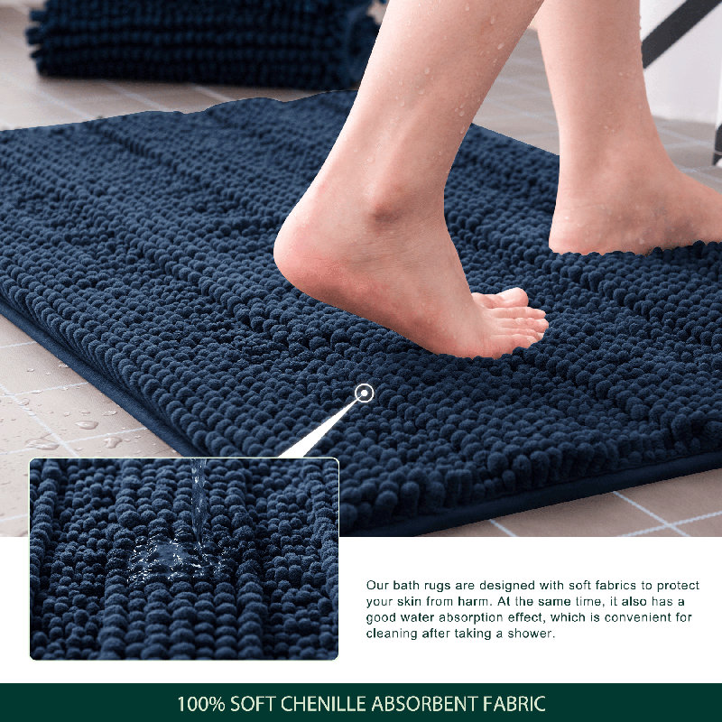 Chenault Soft Chenille Bathroom Rug, 20" W x 32" L, Navy