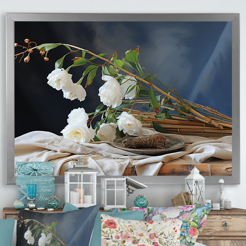Bambou bouquet nature morte sur toile, H 24 po x l 32 po x P 1 po, Cadre photo argenté