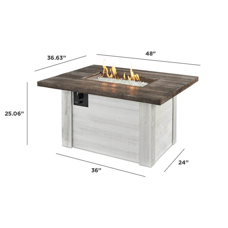 Alcott 48" Farmhouse Brown Gas Fire Pit Table with Antique Timber Top