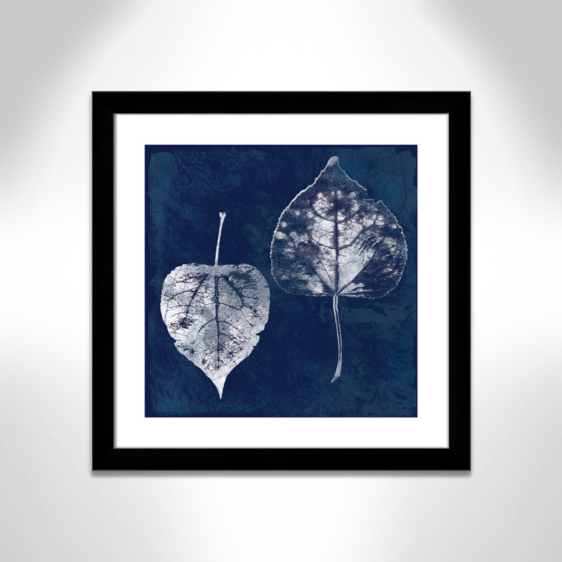 Impression sur cadre Cyanorphe Aspen Leaves, Encadrement avec passe-partout noir, H 25 po x l 25 po x P 1,25 po