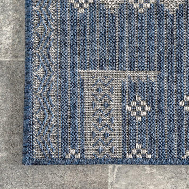 Tapis intérieur / extérieur bleu Achilina, Rectangle 9 pi 6 po x 12 pi