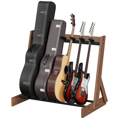 Guitar Stand, Hardwood Guitar Rack For Multiple Instruments, Multi-Guitar Storage For 3 Acoustic, 5-6 Electric Or Bass, Wooden Floor Acoustic Stand, I by George Oliver
