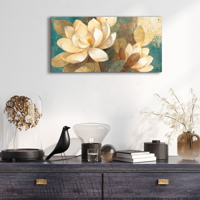Art mural en verre «Magnolias» par Albena Hristova, 24" H x 48" W x 0.2" D