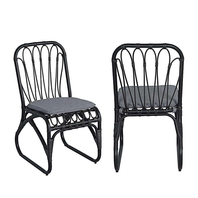 Ensemble de 2 chaises d'extérieur en rotin avec coussins, Gris / Noir