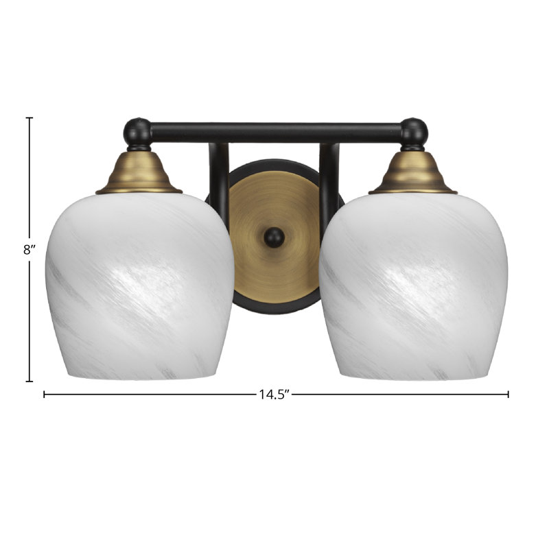 Michell 2-Light Bath Bar, White Marble, Matte Black/Brass
