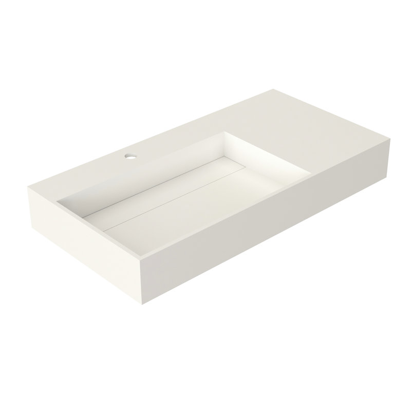 Lavabo de salle de bain à surface solide pour salle de bain, blanc mat, 36,9 po de profondeur, 17,68 de largeur, 5,01 de hauteur, 52,28 lb, adaptable à différents espaces de salle de bain, résine de pierre de haute qualité, installation flexible