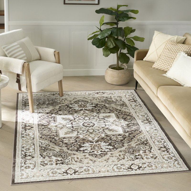 Lafever 5'3" x 7' Brown Ivory Vintage Indoor Rug, Rectangle 5'3" x 7'