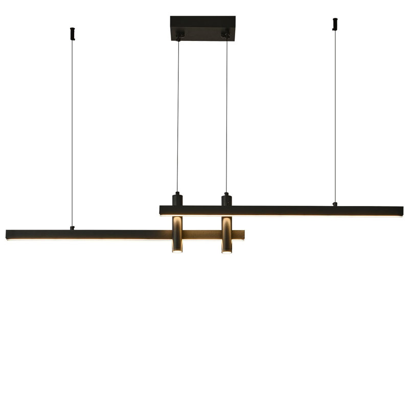 Luminaires suspendus linéaires modernes, îlot de cuisine, lustres de table de billard à lumières DEL minimalistes, luminaire suspendu de plafond à intensité variable avec télécommande (noir)