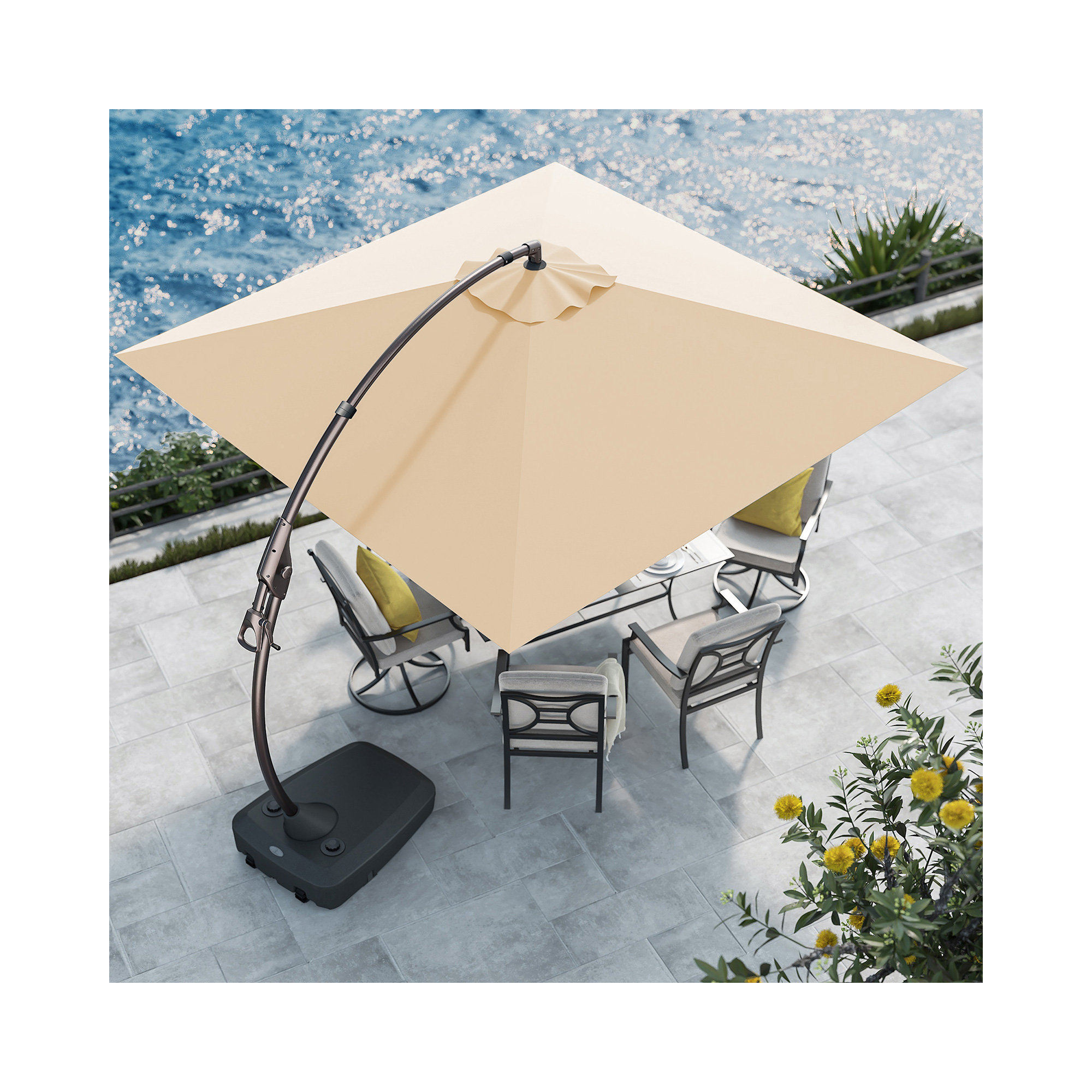Desiree 9'10" Square Cantilever Sunbrella Umbrella, Canvas Flax