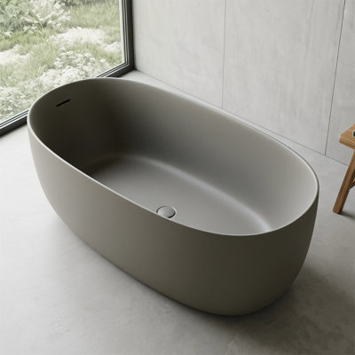 47" Freestanding Bathtub, Stone Resin, Ergonomic Deep Soaking, Pop-Up Drain, Hidden Overflow