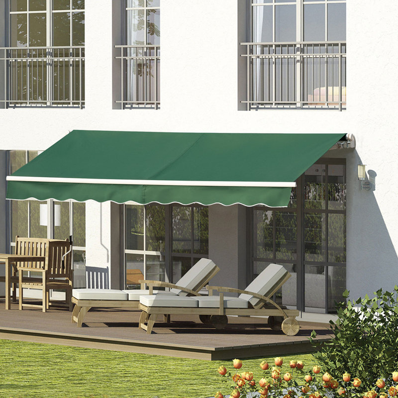 Auvent de patio rétractable, L 144 po x P 120 po, Vert, Couleur unie