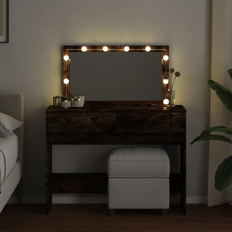 Dressing Table with Mirror, Smoked Oak