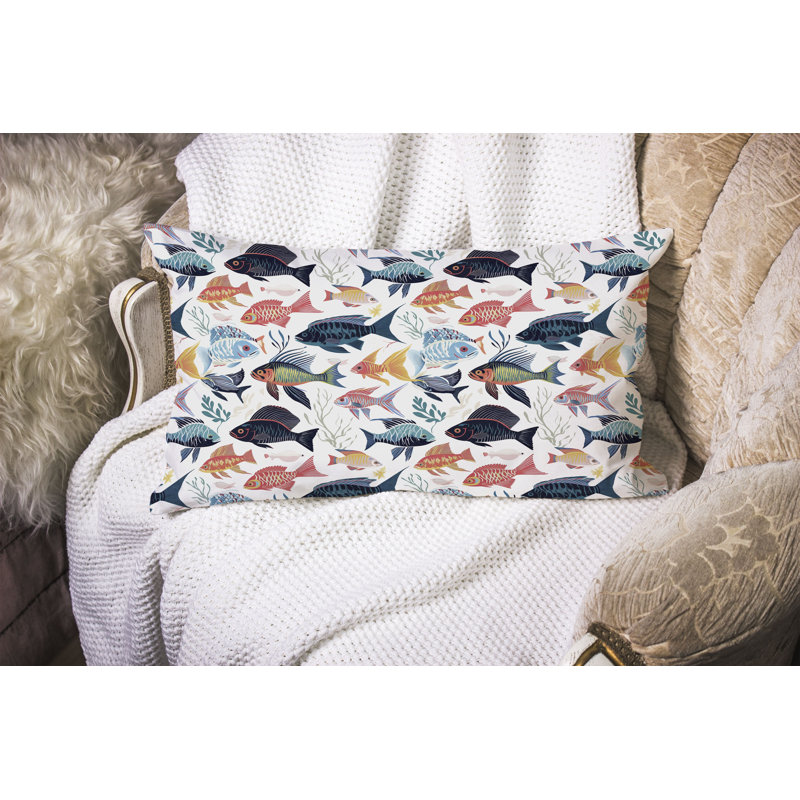 Fish Paradise  Rectangular Throw Pillow, Blue/Red