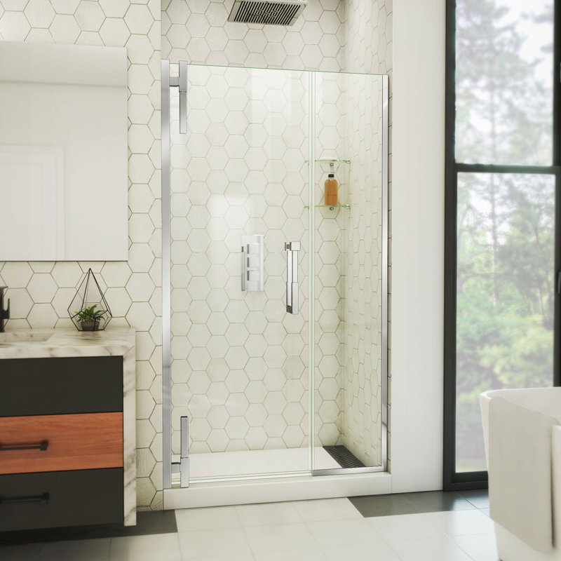 DreamLine Ascend 44 1/2 - 45 1/2 inch W x 72 inch H Frameless Pivot Shower Door in Chrome, Chrome, 45.5"