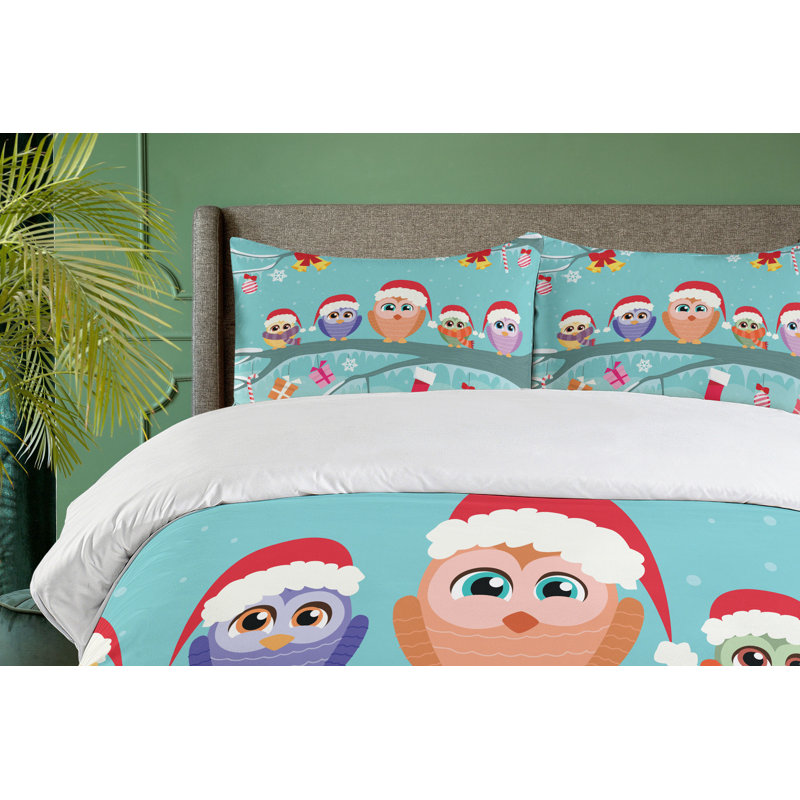 Christmas Twin Size Cute Owl Family Duvet Cover Set