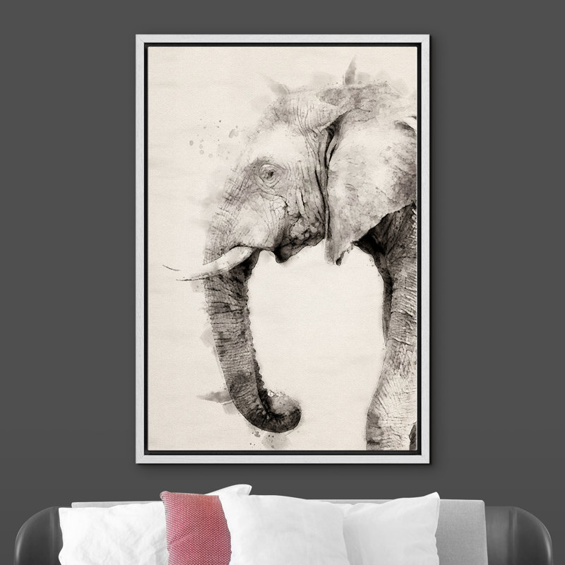 Portrait d'éléphant à l'aquarelle IDÉE4WALL, H 36 po x l 24 po x P 1,5 po, Blanc