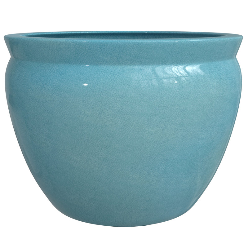 Vase de plancher en porcelaine Jalani, Bleu ciel, H 10,5 po x l 14,5 po x P 14,5 po