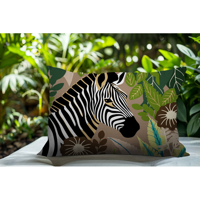 Oreiller rectangulaire réversible intérieur / extérieur Zyri Zebra, Beige, H 18 po x l 25 po