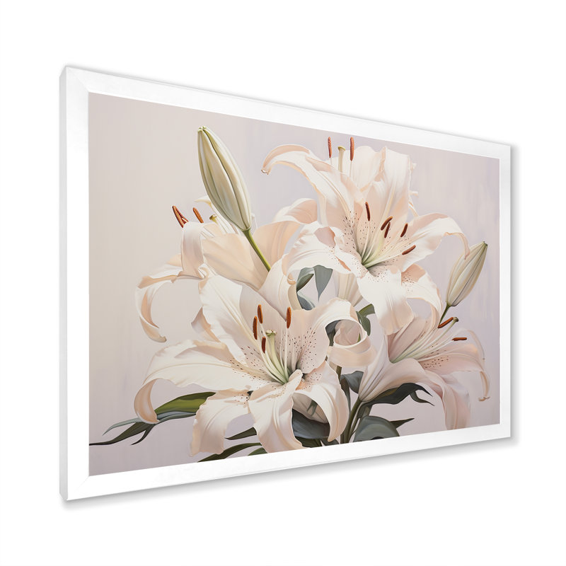 Lys blancs en fleur II sur toile, H 16 po x l 32 po x P 1 po, Cadre simple blanc