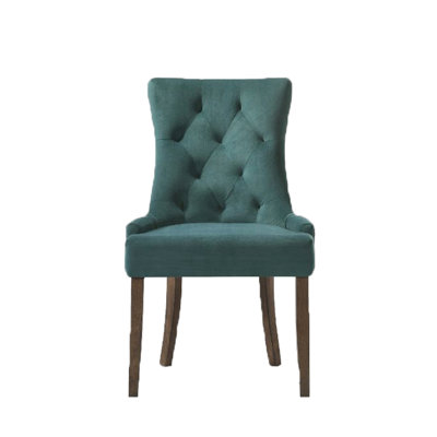 2 chaises de salle à manger rembourrées en velours avec coussin de dossier et garniture cloutée, profondeur de l'ensemble de 22 pouces, hauteur du produit de 38 pouces de profondeur d'assise de 23 pouces