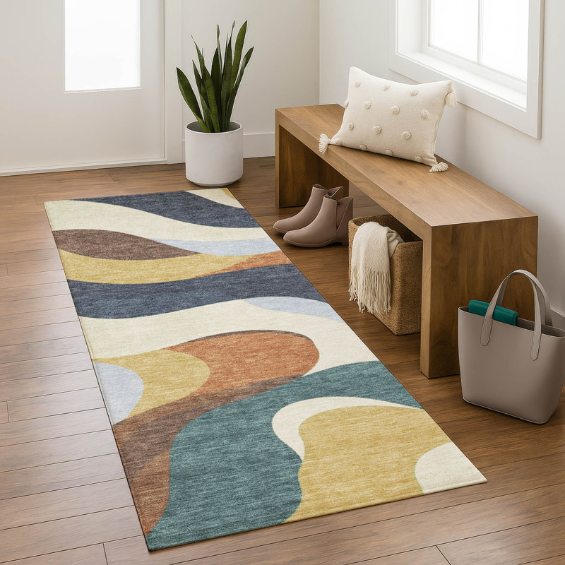 Premium Machine Washable Mayfield AMF2186 swirls Rug, Gold, 2'3" x 7'6" Runner
