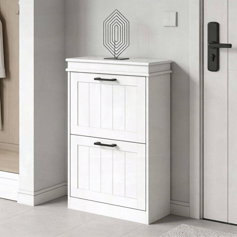Armoire de rangement mince pour chaussures avec tiroirs rabattables et tablettes réglables, Blanc