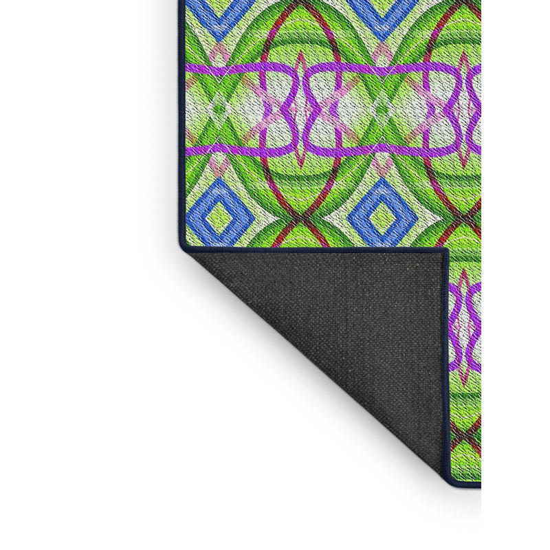 Tapis géométrique vert / mauve / bleu, Rectangle 6 pi x 9 pi