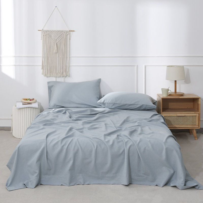 Linen Cotton Flat Sheet(Dusty Blue,King), Dusty Blue, King