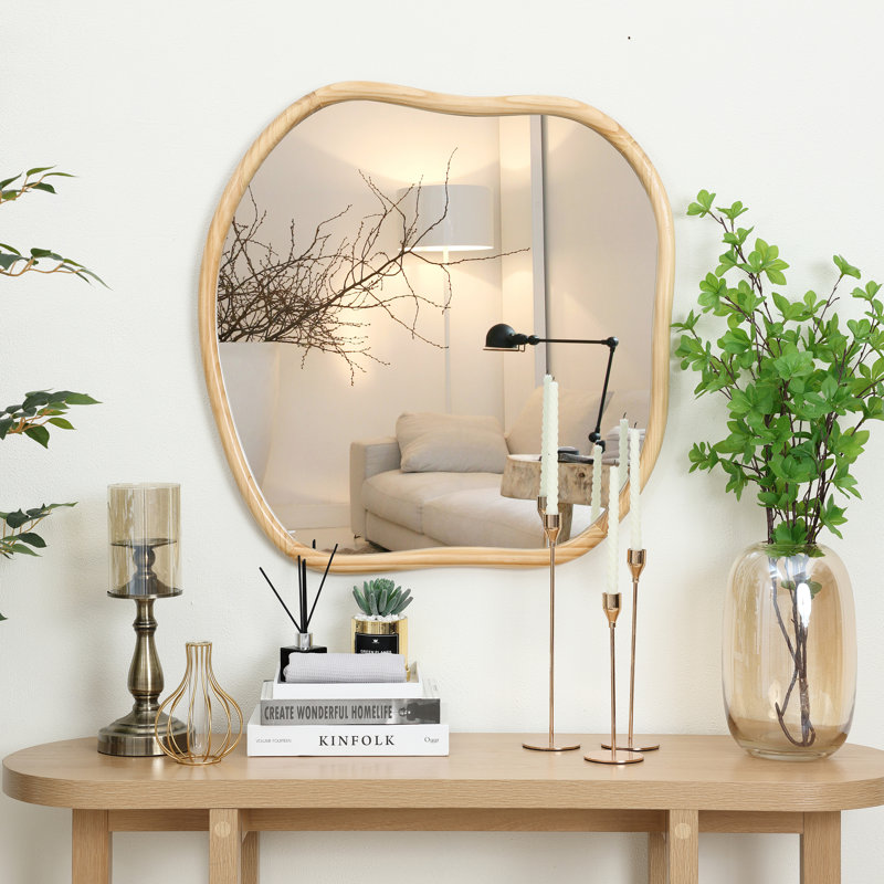 27'' H Natural Pine Wood Irregular Wall Mirror