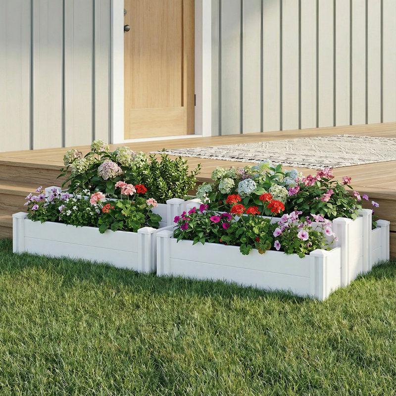 Ensemble de boîte à fleurs blanche 12 po x l 35 po avec jardin surélevé en PVC, 2