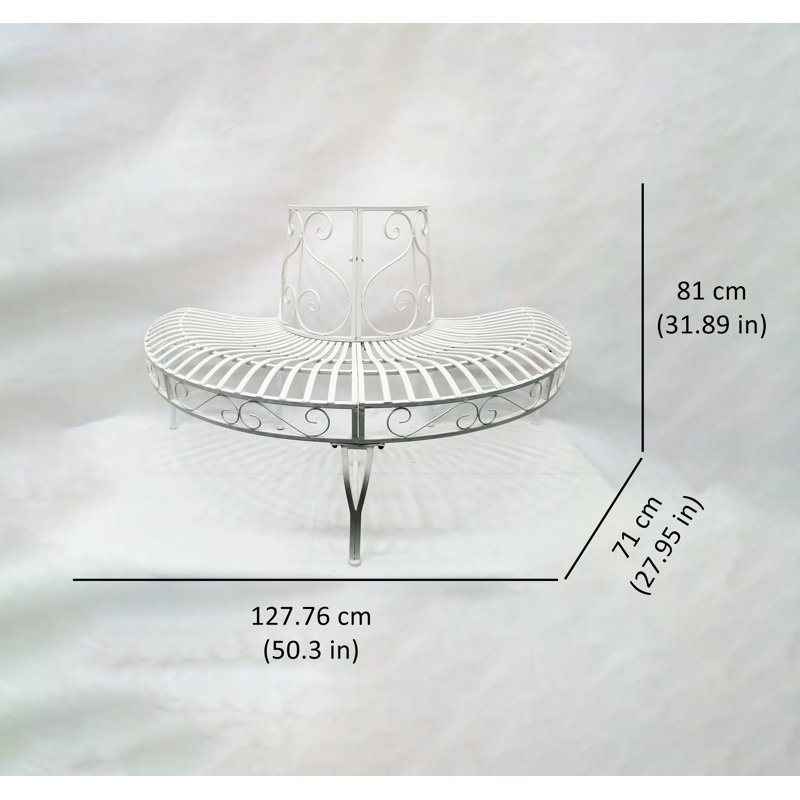 Elegant White Iron Semi-Circle Outdoor Bench