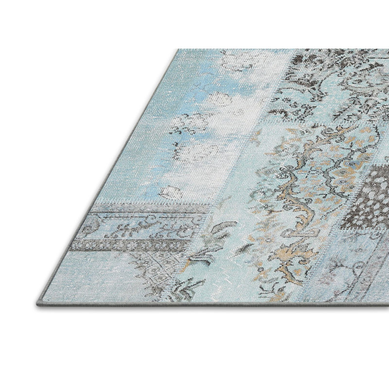 Bleu/brun Tapis décoratif, Rectangle 5 pi x 7 pi