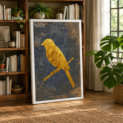 Golden Bird on Rust Industrial - Wrapped Canvas