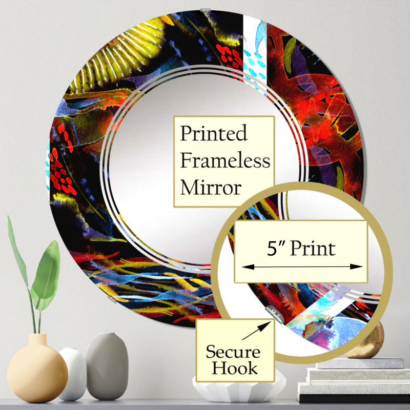 Motif de patchwork aquarelle sans soudure - Miroir mural à motif rond, 24 po x 24 po