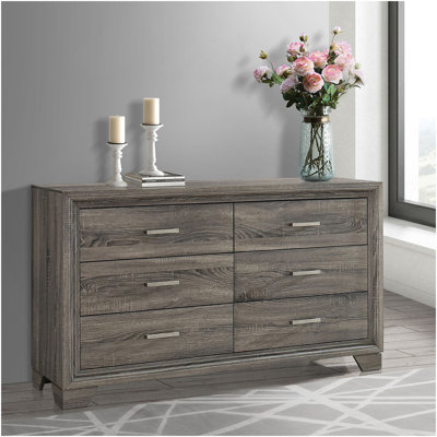 Funston Brown Oak 6-Drawer Dresser Cabinet