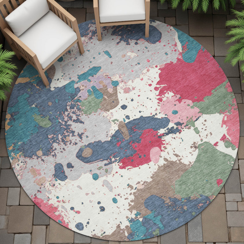 Machine Washable Indoor/Outdoor Husby ACN2217 Modern Rug, Round 8'