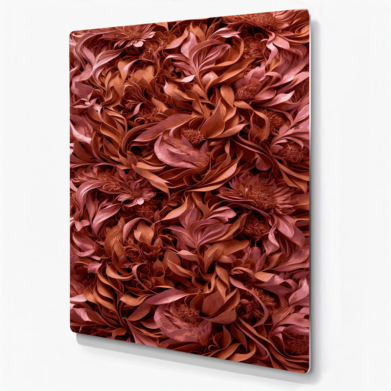 Abstrait floral 80, art mural en métal brun, H 11 po x l 14 po