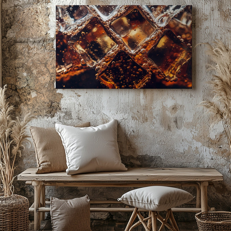 Toile «A Gros Up View Reveal Crystal Clear Ice Cubes», art mural submergé dans un liquide effervescent foncé mettant en vedette l'art complexe