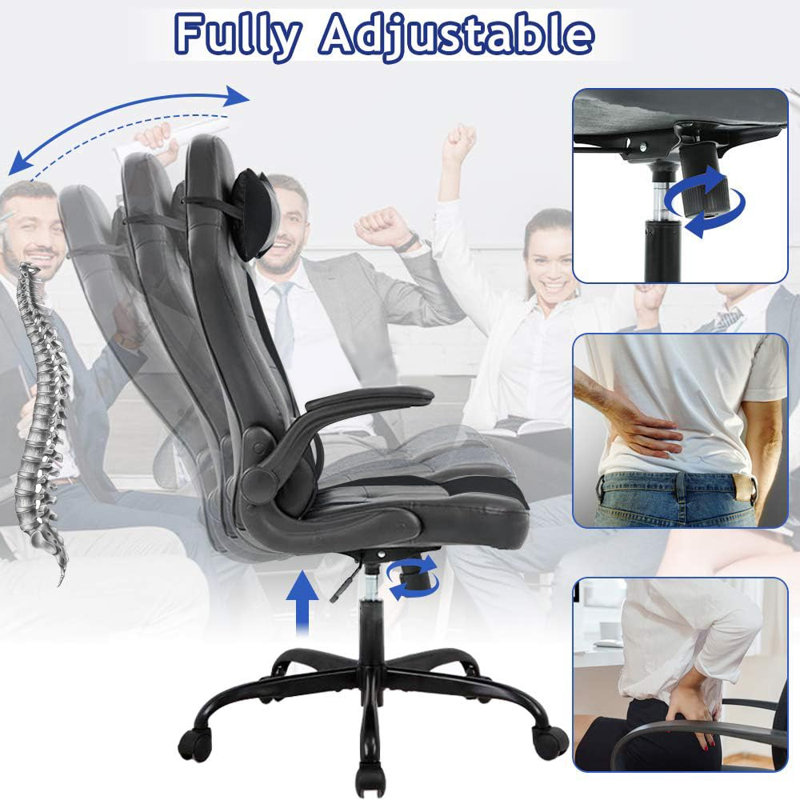 Dkelincs Gaming Chair Computer Chair With Lumbar Support And Flip-up Arms,headrest For Teen, Black, Black