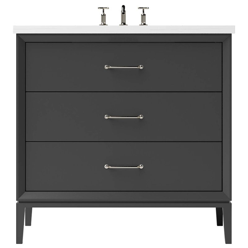 Meuble-lavabo simple à trois tiroirs Alexandra, Noir cassé, Nickel satiné, 30"