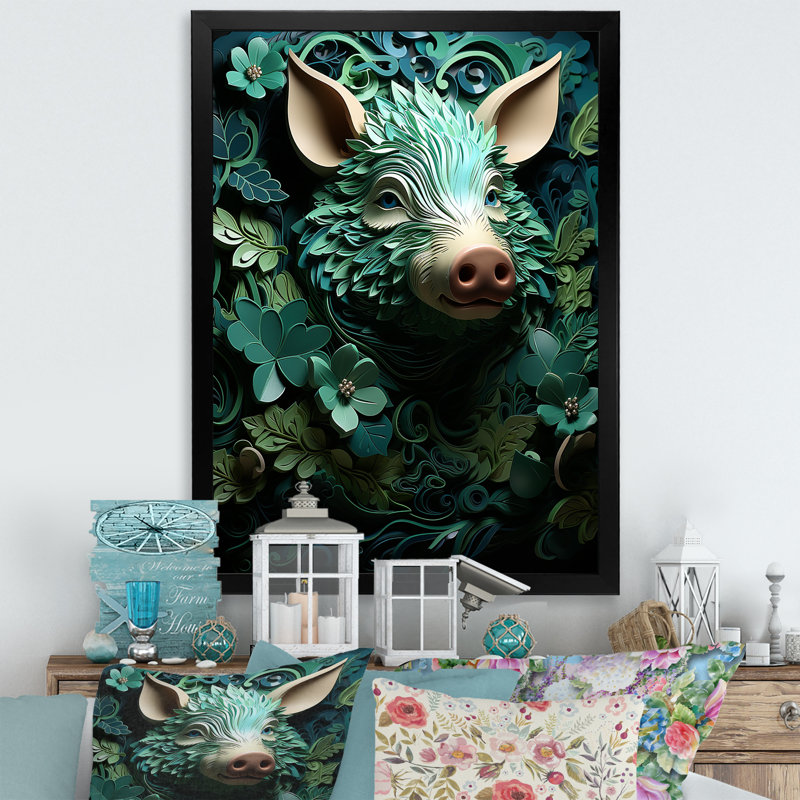 Emerald Flower Hog sur toile, Cadre photo noir, H 44 po x l 34 po x P 1,5 po