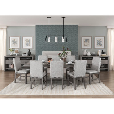 Rustic Design Dining Table Pc Settable W Extension Leaf And X Fabric Upholstered Side Chairs  Dining Room Furniture