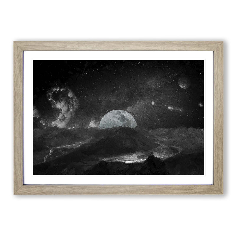 View of the Moon - Picture Frame Painting Print, Oak Framed, 48cm H x 65cm W x 2cm D