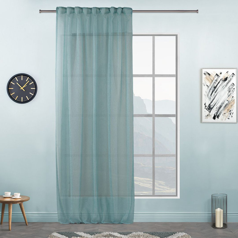 Sheer Single Curtain Panel, Aqua, 130" W x 295" L