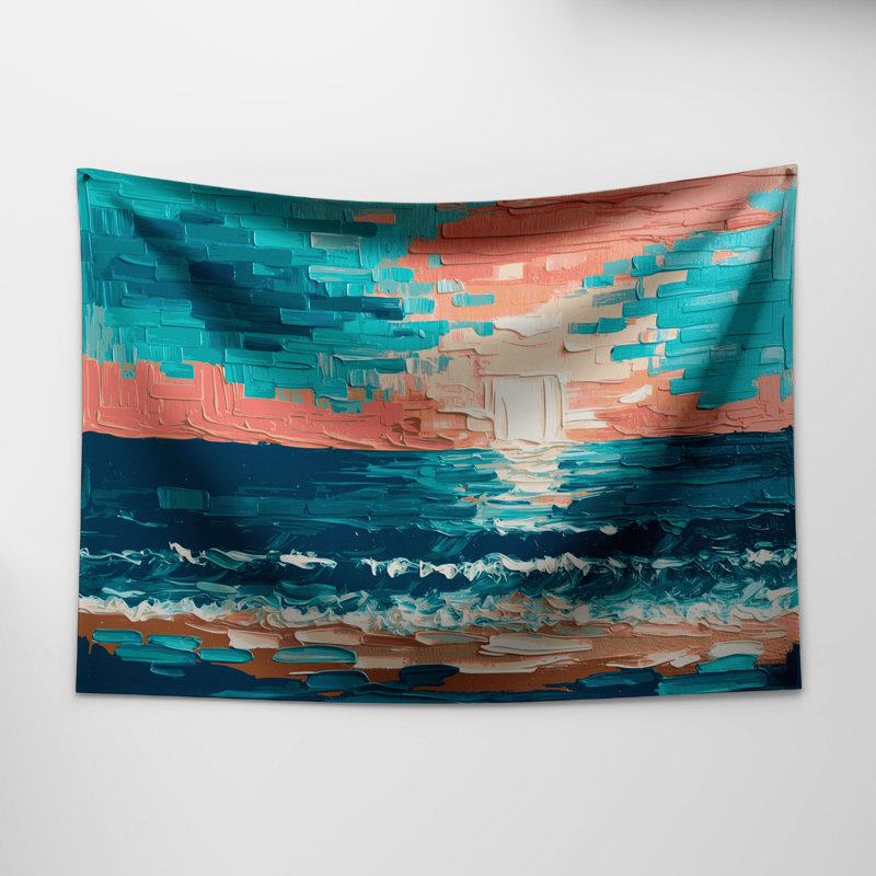 Tapisserie murale «Coastal Beach Pixels», 88 po x 104 po