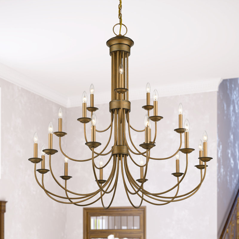 Lustre étagé de style chandelier à 21 lumières Arunvir, Feuille d'or antique