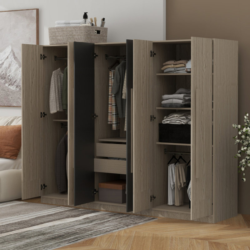 Rangement pour garde-robe en bois 6 portes pour la chambre à coucher, avec 2 tiroirs à l'intérieur